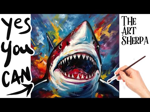 Great White Shark 🌟🎨 Halloween How to paint acrylics for beginners: Paint Night at Home