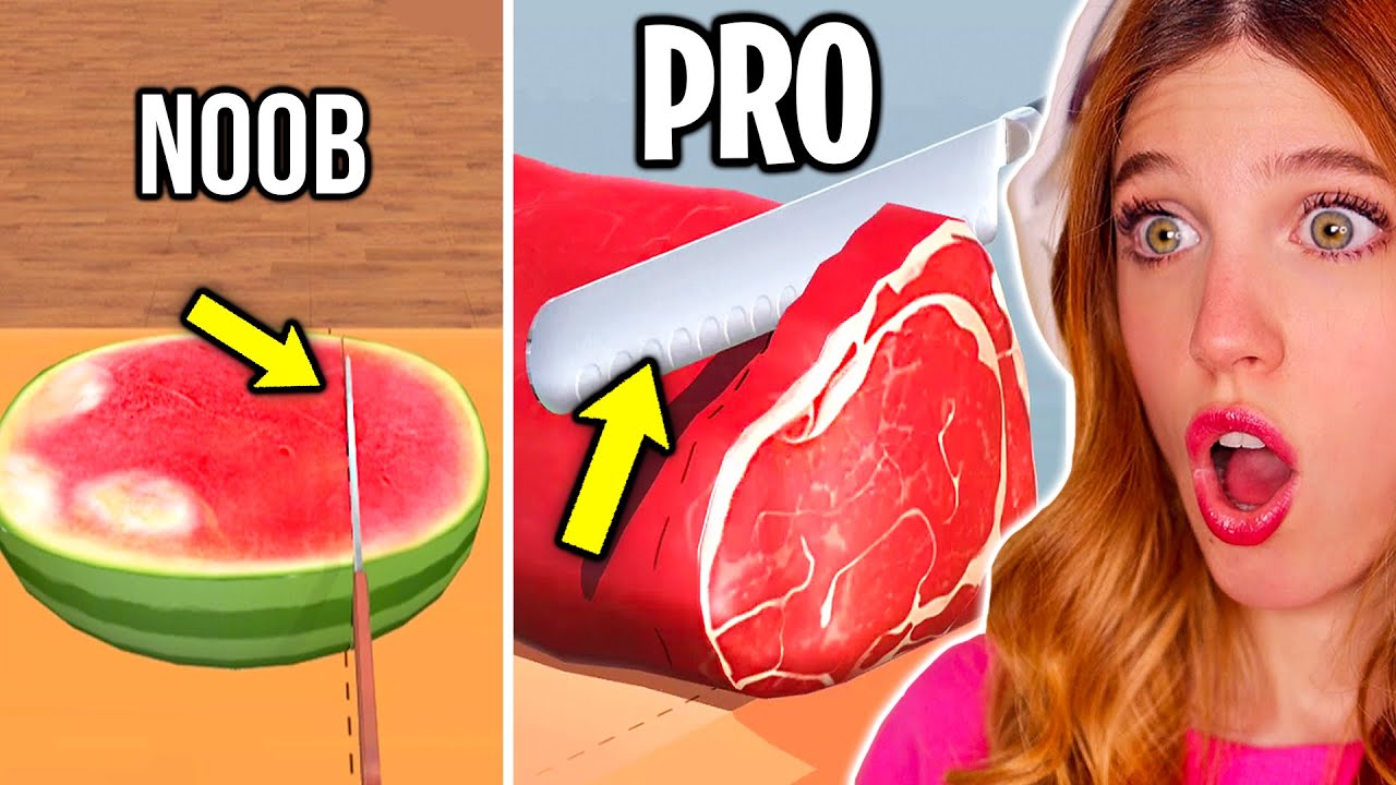 NOOB vs PRO vs HACKER en FOOD CUTTING! 🍉🍖 Simulador TIENDA de COMIDA | Laia Oli Juegos