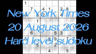 Sudoku solution - New York Times 20 August 2026 Hard level sudoku