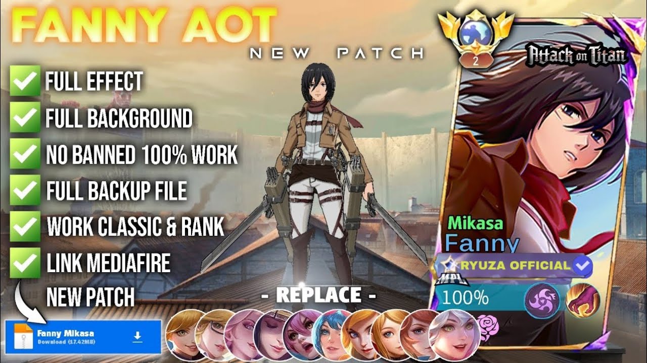 REVAMP Script Skin Fanny AOT - Mikasa No Password | Full Effect Voice Patch Terbaru 