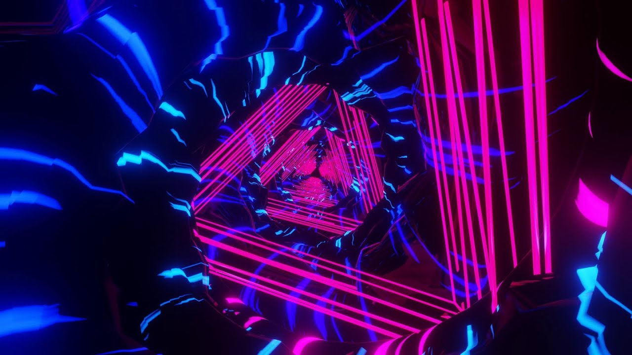1hour 4k metallic Blue Red color neon tunnel abstract tunnel background video loop 4k animation live