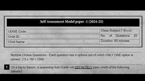 Ap 7th Class Fa1 💯V.imp Social Question Paper 2024 | 7th Class Self Assessment-1 Social  Paper 2024