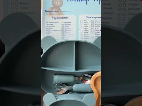 Набір посуду для малюка Ведмедик 0439 Синій 7 шт Комплект посуду для малюка Посуд для малюка з розділовою тарілкою, видео 1