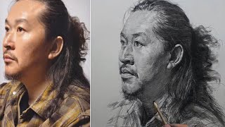 [Real time ] Drawing a man with long hair in pencil charcoal