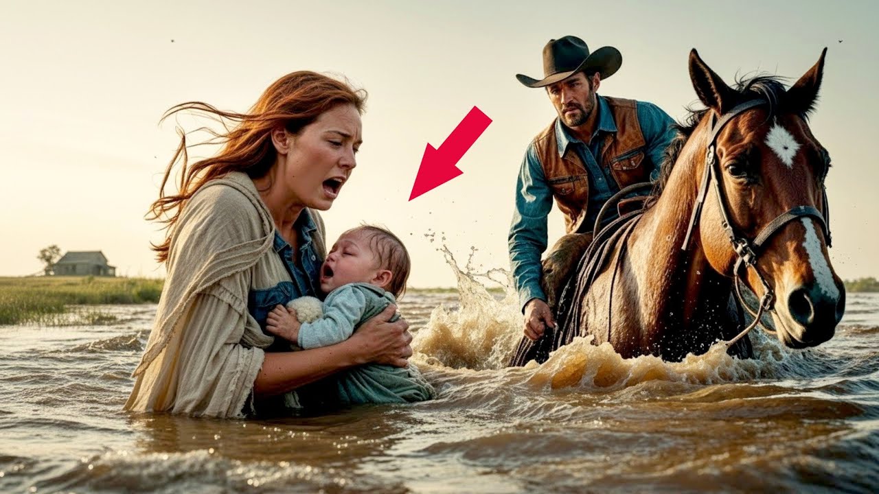Паводок смыл их повозку — пока одинокий ковбой не спрыгнул с коня, чтобы спасти младенца