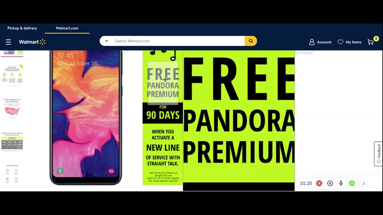 Straight Talk Free Pandora Premium NEW LINE ACTIVATION At Walmart