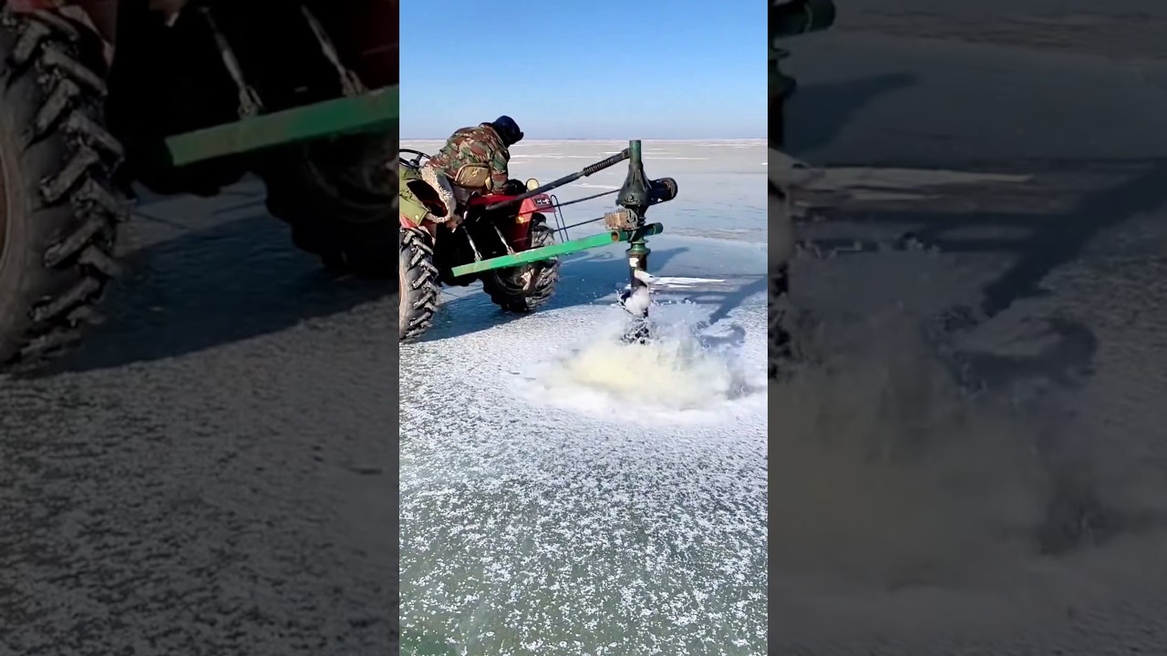 Winter ice fishing — drilling through frozen silence for a living catch! 🐟