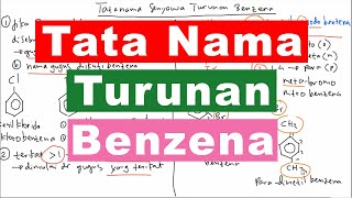 Tata nama senyawa turunan benzena salahsatunya memiliki aturan
pemberian khusus jika gugus terletak pada posisi nomor 1, 2 dinamakan
dengan orto,...