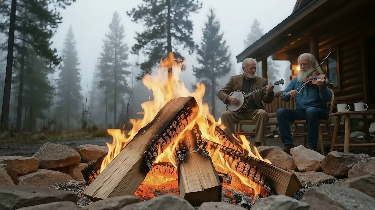 Cozy Cabin Fireplace Bluegrass — Uplifting Instrumental for Daily Energy