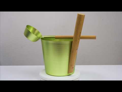 Набір GREUS сталь (шайка + черпак), зелений для лазні та сауни, видео 1