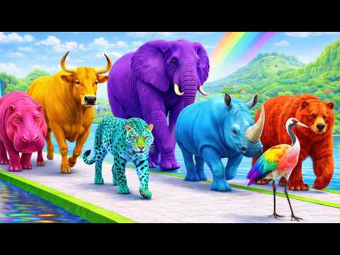 Long Slide Game with Dinosaur Lion Cow Hippopotamus Gorilla 3d Animal Game Funny 3d Animals