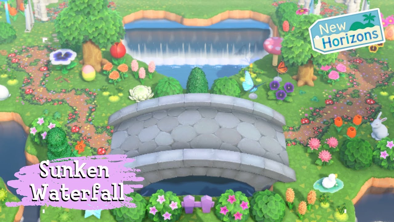 Sunken heart shaped waterfall acnh speed build tutorial youtube
