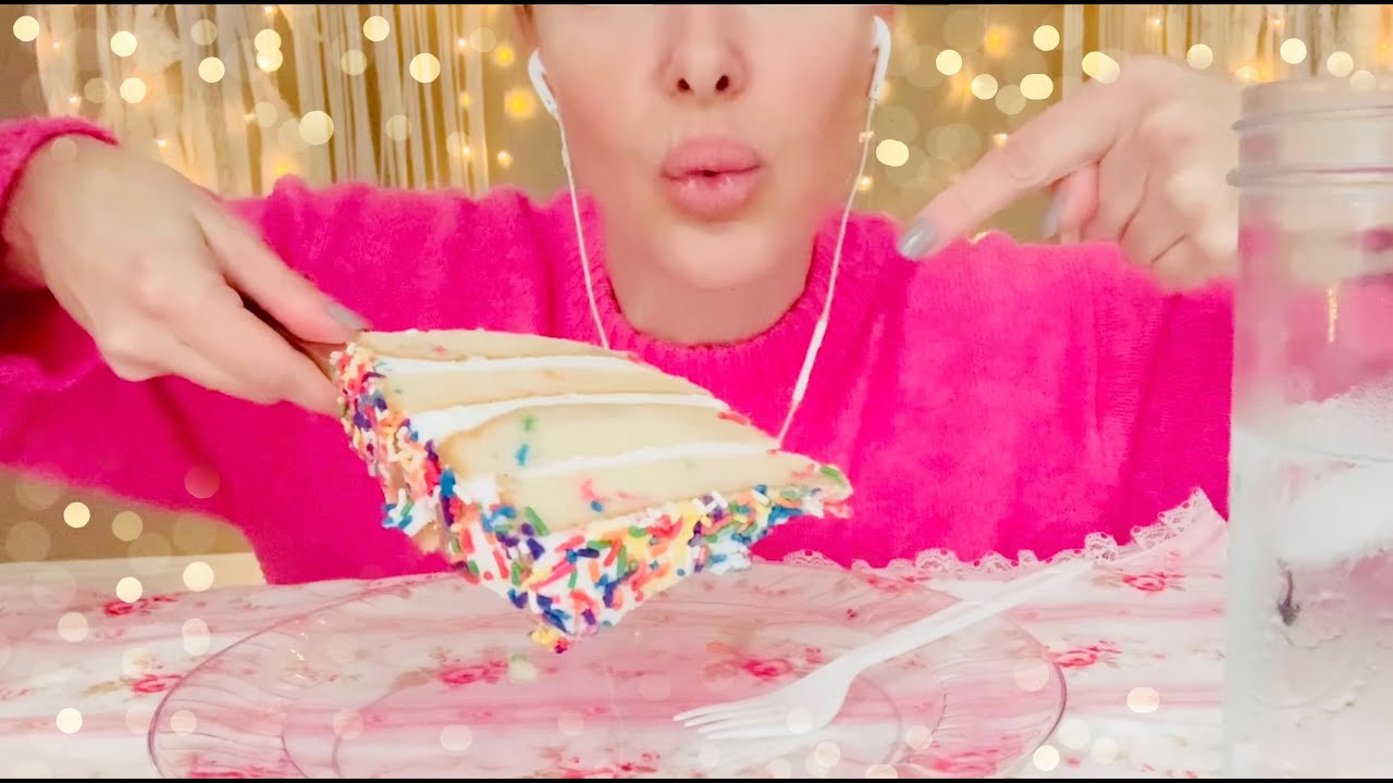 ASMR Close up Eating Funfetti Cake - YouTube