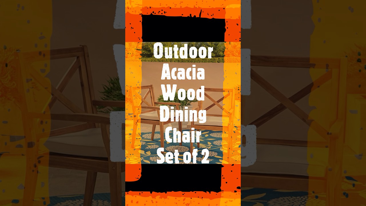 Outdoor funiture Acacia Wood Dining Chair Set of 2, Teak or Cream Cushion 