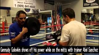 Gennady Golovkin shows off his vicious power while on the mitts with Abel Sanchez (11.26.12)