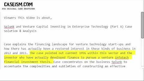 Splunk and Venture Capital Investing in Enterprise Technology (Part A)  Case Solution & Analysis