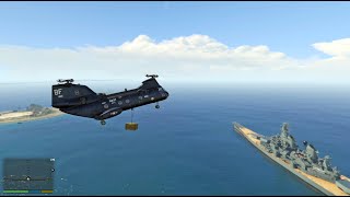 US Navy Boeing CH 46 Seaknight Vertical Replenishment VERTREP Shore To USS Iowa (BB 61)     GTA 5