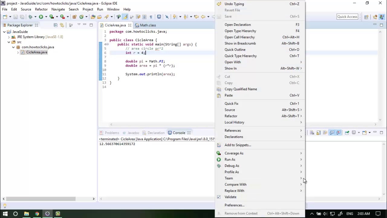 โปรแกรม Java หาพื้นที่วงกลม - YouTube