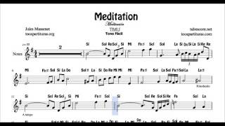 Meditacion de Thais Partitura Fácil con Notas en Letra Flauta Violín Oboe