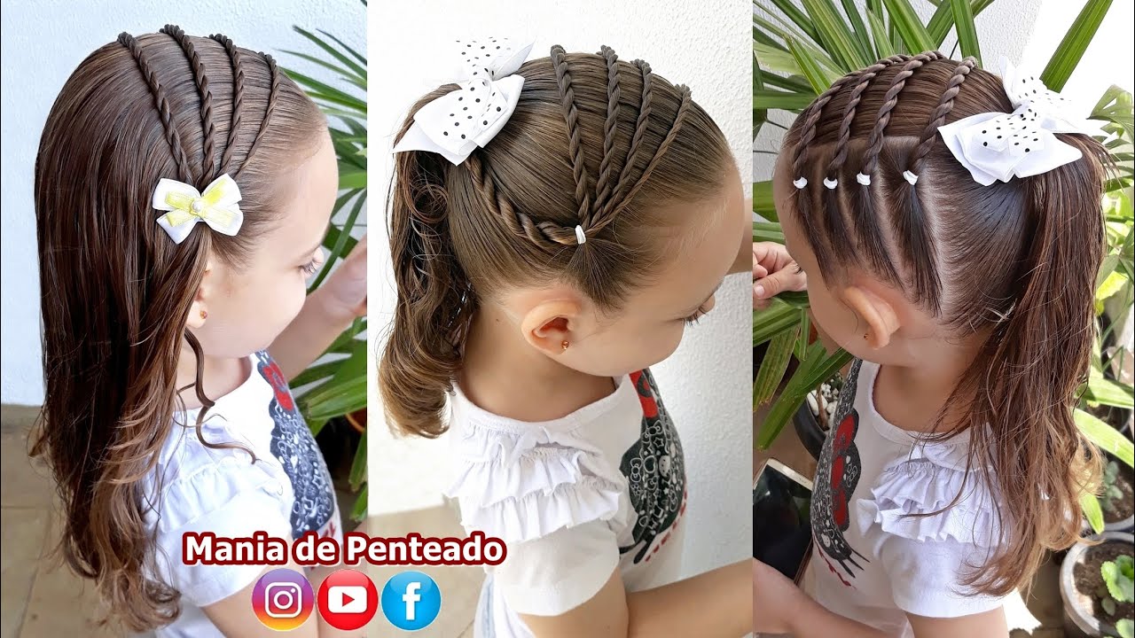 Penteado Infantil com coque, tranças e coroa de princesa