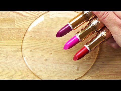 Slime Coloring with Makeup! Mixing 3 Lipsticks into Clear Slime! Satisfying ASMR Slime!