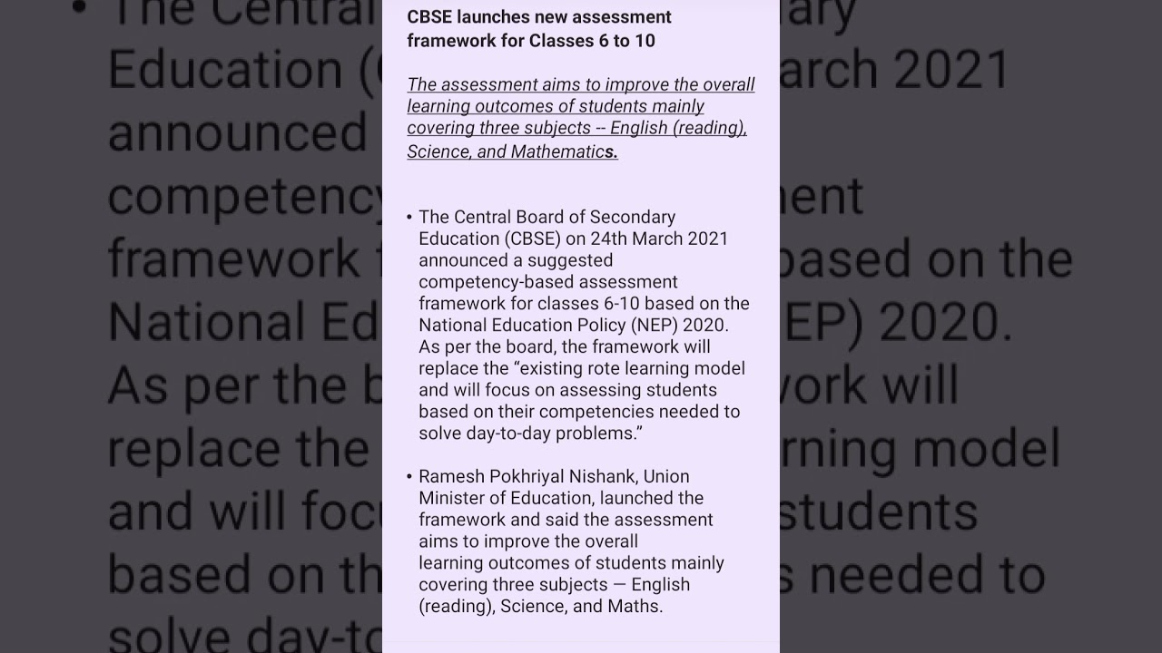 CBSE launces new assessment framework for Classes 6th  to 10th