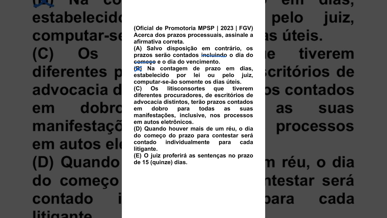 Questões do concurso de Oficial de Promotoria MPSP #1 | Direito Processual Civil | Prazos