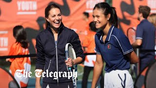 video: Watch: Duchess of Cambridge meets her match in Emma Raducanu as they take court for game of doubles