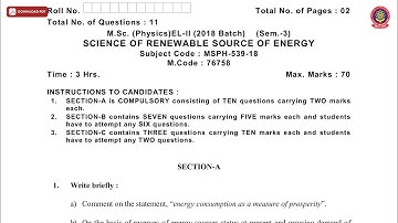 MSC 3RD SEM PHYSICS SCIENCE OF RENEWABLE SOURCE OF ENERGY NOV 2019 | PTU