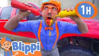 blippi washes real and toy trucks best of blippi toys educational videos for kids