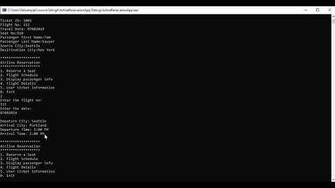 Airline Reservation - Console based - C++