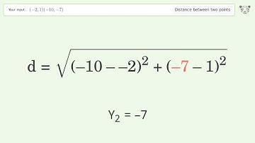 Find the distance between two points p1 (-2,1) and p2 (-10,-7): Step-by-Step Video Solution