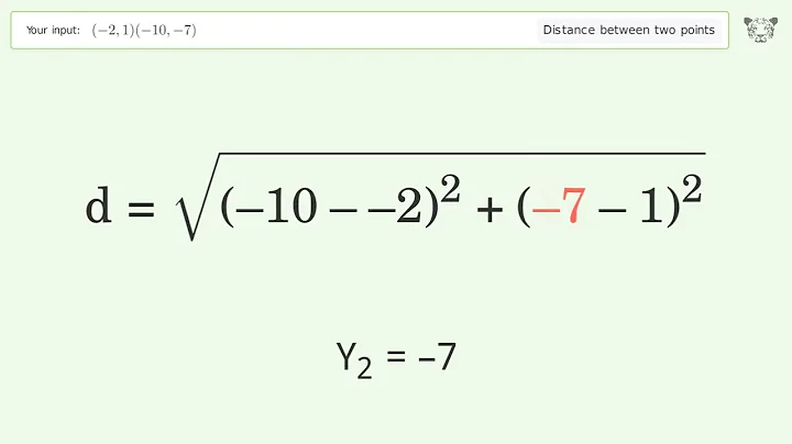 Find the distance between two points p1 (-2,1) and p2 (-10,-7): Step-by-Step Video Solution