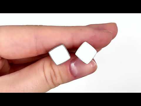 Срібні сережки Ю976 розмір 9х9 мм вставка біла емаль вага 2.38 г, видео 1