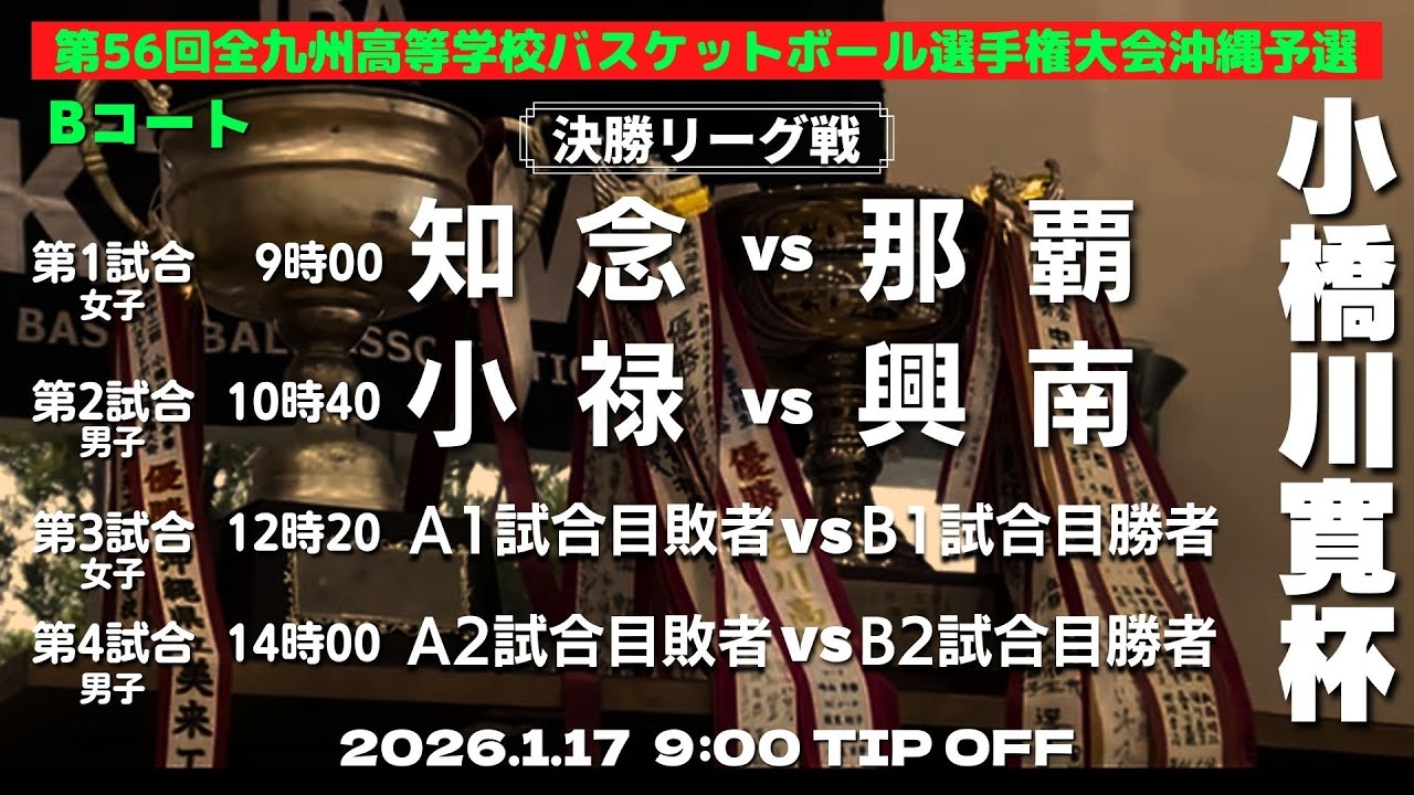 【高校バスケ】2026小橋川杯選手権大会 男女決勝リーグ戦Bコート