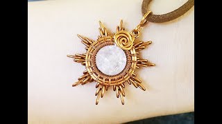 Sun pendant from copper and pink quartz  DIY wire jewelry 215