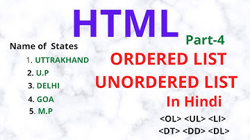 Ordered List And Unordered List In HTML In Hindi | Lists In HTML In Hindi |