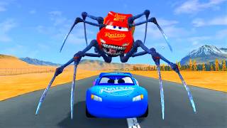 Epic Escape From Lightning Mcqueen Eater Giant Spider Monster In Beamng.drive