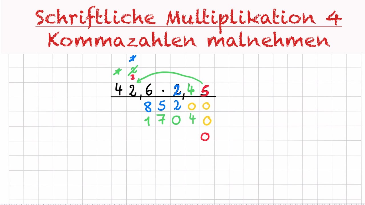 Schriftliche Multiplikation 4 - Kommazahlen malnehmen - YouTube
