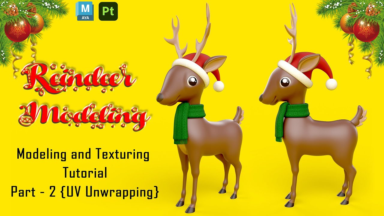 How to make Adorable Reindeer 3D Model in Autodesk Maya (Part-2) | UV ...