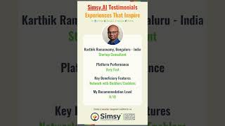 Testimony of Simsy.AI user - Karthik Ramaswamy- Startup Consultant #startupconsulting #entrepreneur