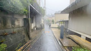 Crazy rain - Tokyo residential aren on a rainy day before typhoon - DJI app HD