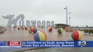 Icy Layer Covering Beach, Boardwalk In Wildwood