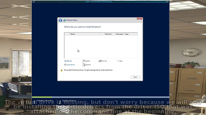 Windows Server 2012 install onto Qemu with Virtio drivers