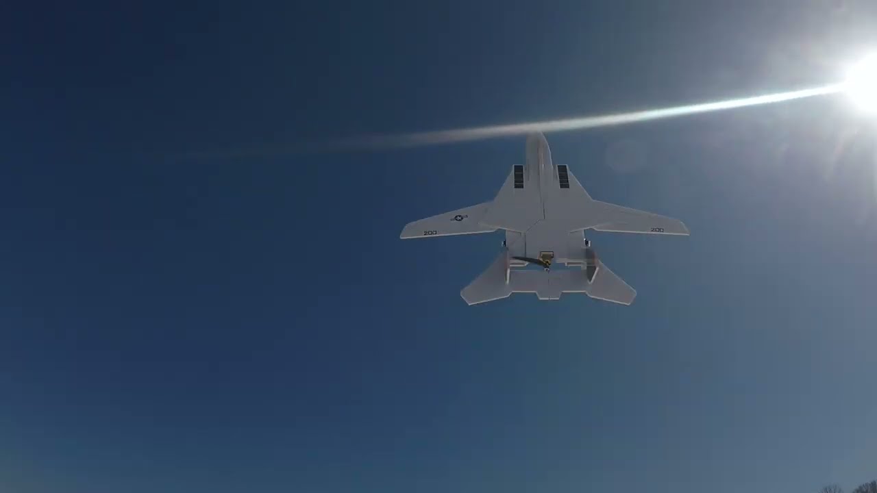 F14 flat foam flight. Flies better with wings in.