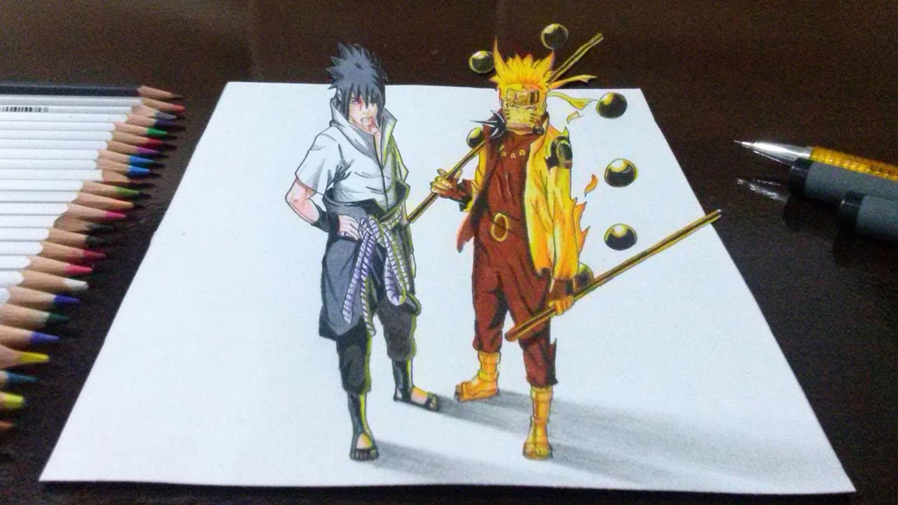 Desenhando Naruto Rikudou Sennin e Sasuke Rinnegan Supremo em 3D 