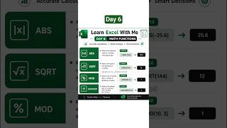 Day 6: Excel Math Functions#excelformulas #excellearning #easy #function #microsoftexcel #exceltips