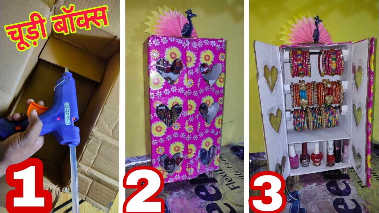 How to make Bangle Stand at home with waste Shoebox | Best out of waste ...