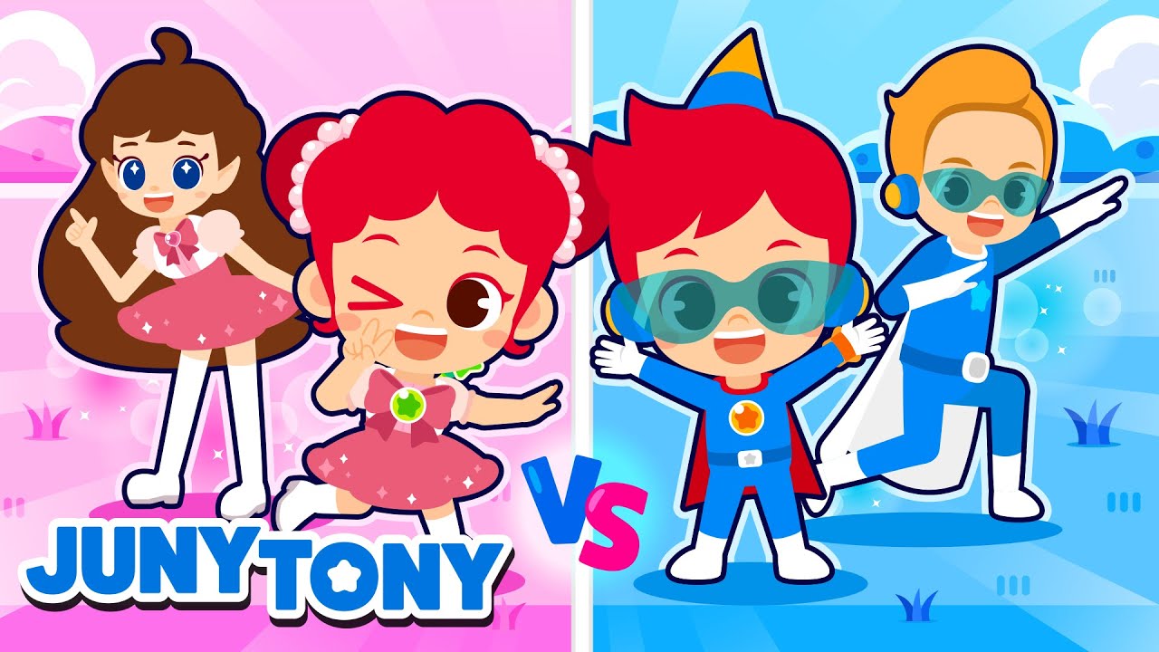 Desafio de Cores 🩷 Rosa VS Azul 💙 +Mais Músicas Infantis | JunyTony em Português