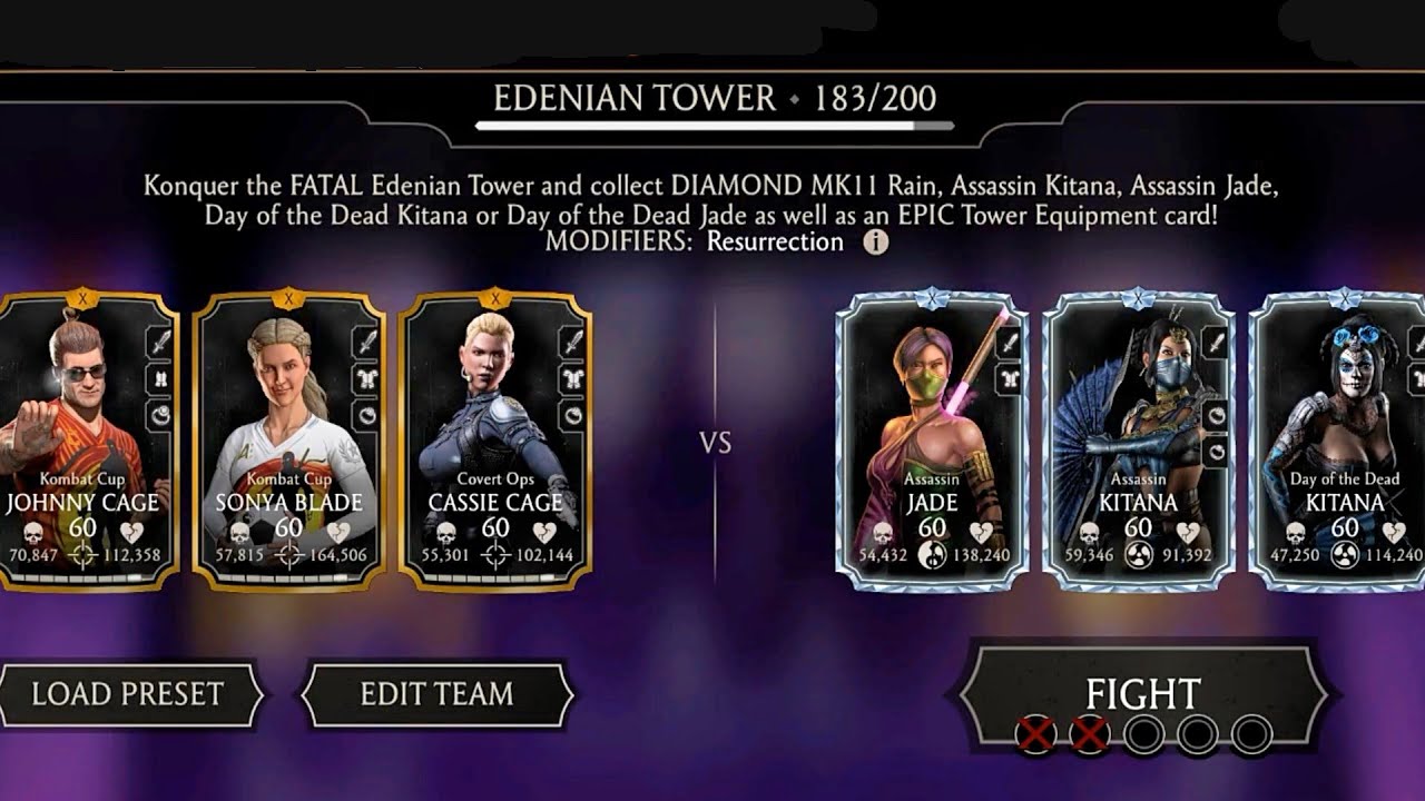 Fatal Edenian Tower Battle 183 gameplay using Gold characters | MK mobile gameplay